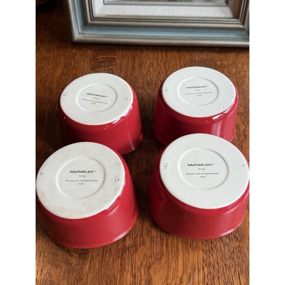 Rachel Ray SET of 4 Red Stoneware Ramekin 2 Handle 10oz Baking Dishes - Picture 4 of 7
